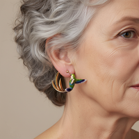 Aretes de Aro Vintage de Colibrí en Esmalte
