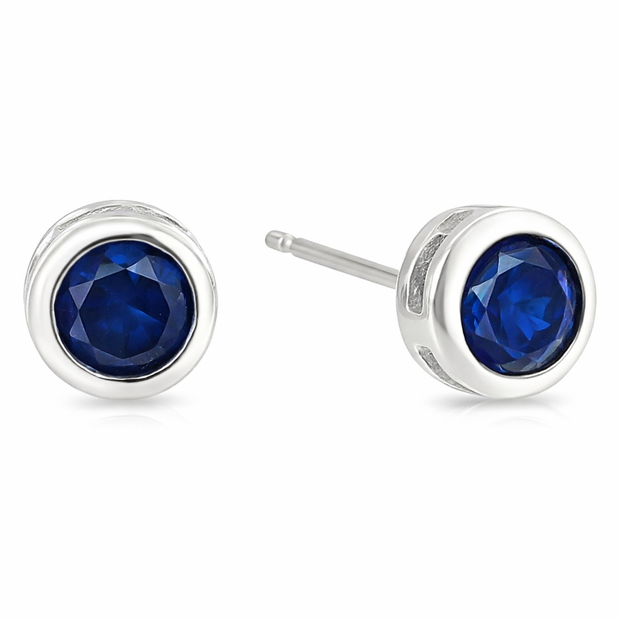 Aretes de Botón de Zafiro en Bisel