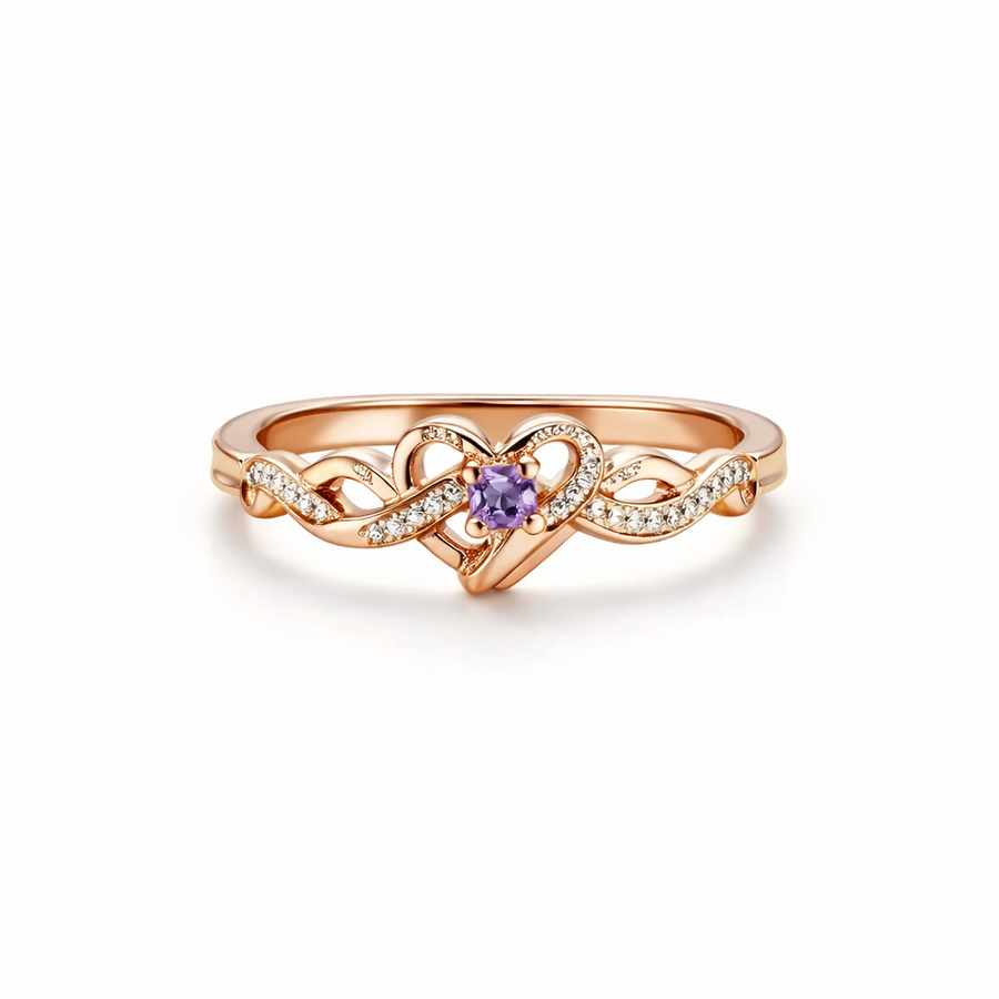 Anillo Corazón Violeta de Oro y Plata