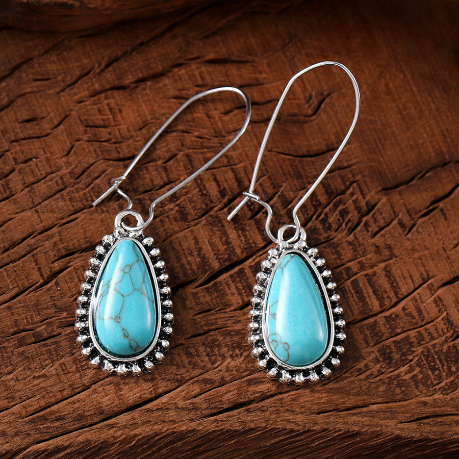 Aretes Vintage de Turquesa en Gota en Plata