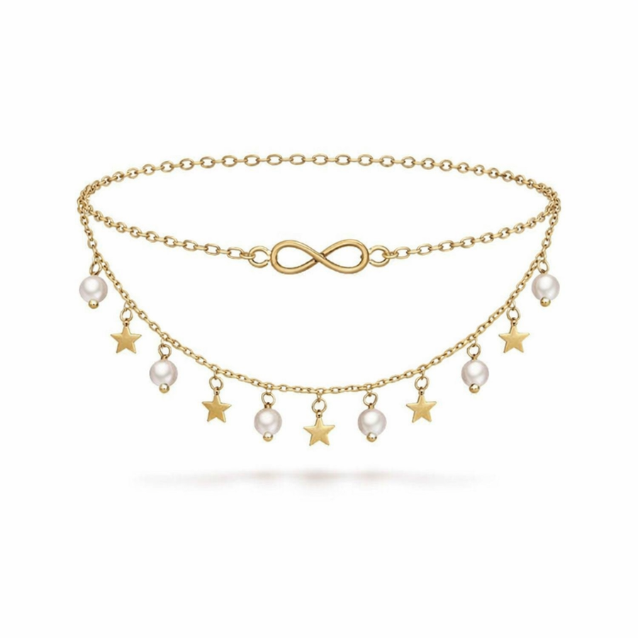 Tobillera Infinito con Perlas y Estrellas