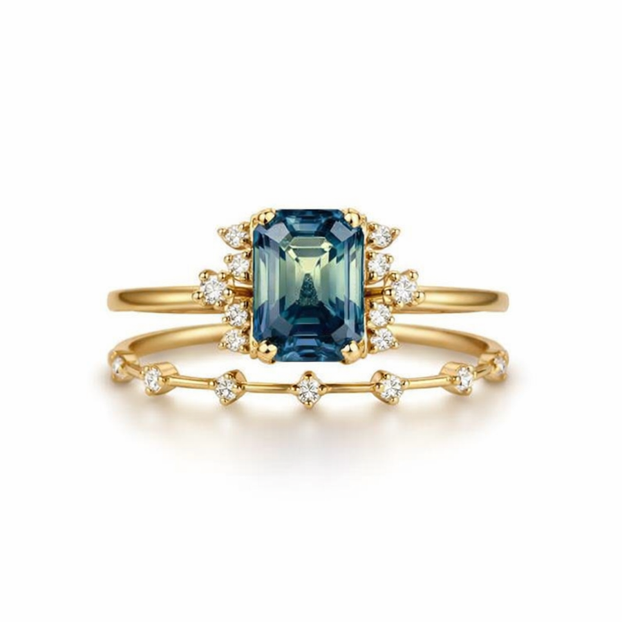 Set de Anillos Brillo de Cristal Azul