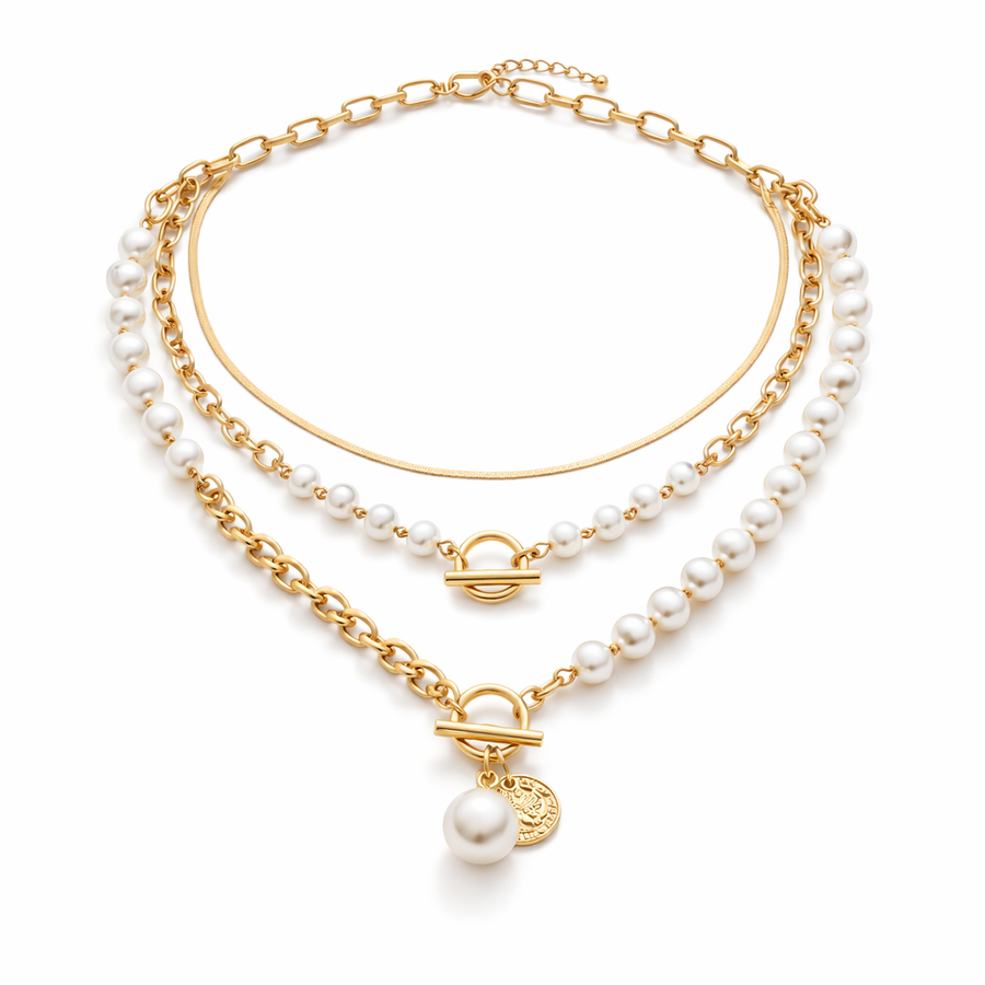 Set de Collares de Cadena Serpiente Vintage con Perla