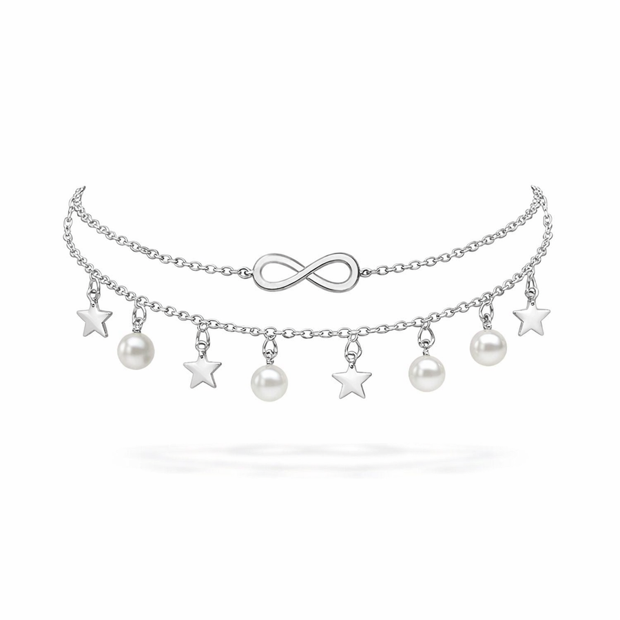 Tobillera de Infinito con Perlas y Estrellas