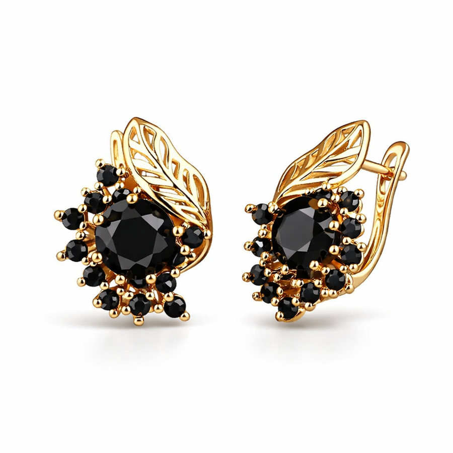 Aretes de Zirconia Negra Dorados