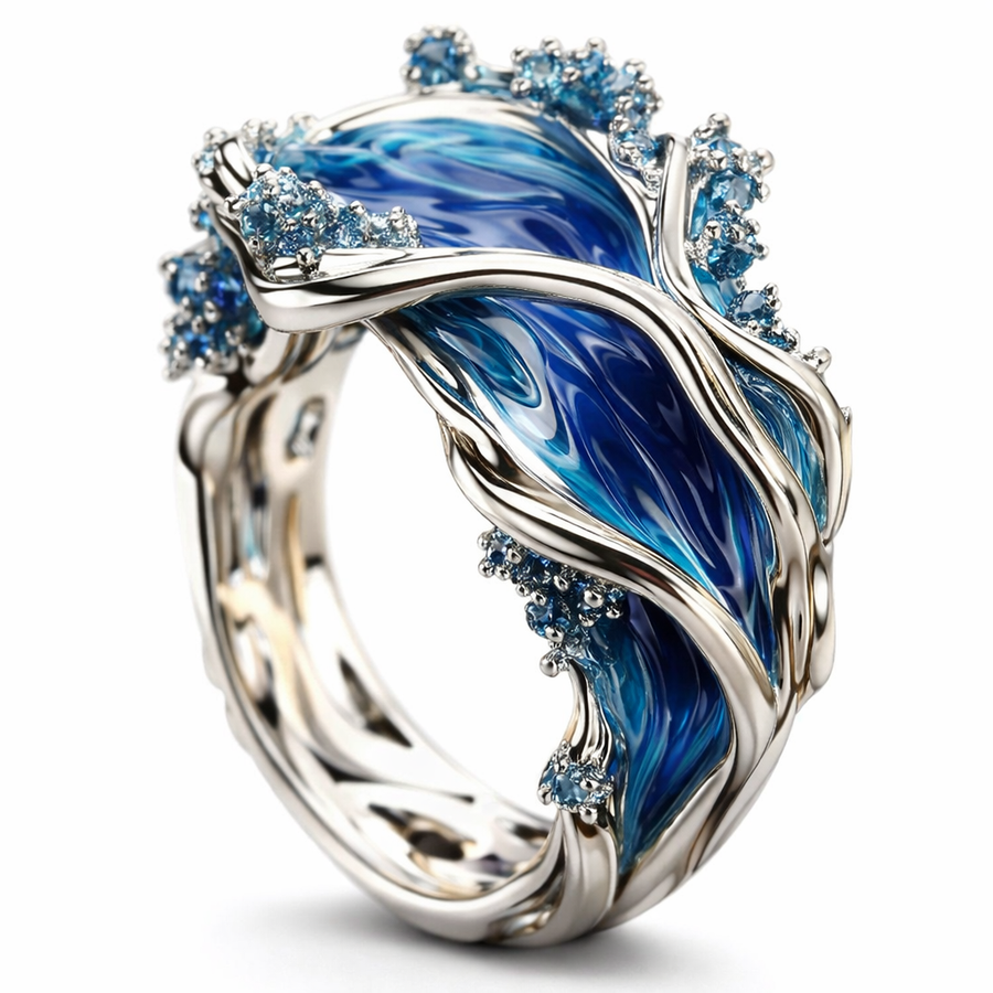 Anillo de Ola del Océano Dorado Estilo Antiguo