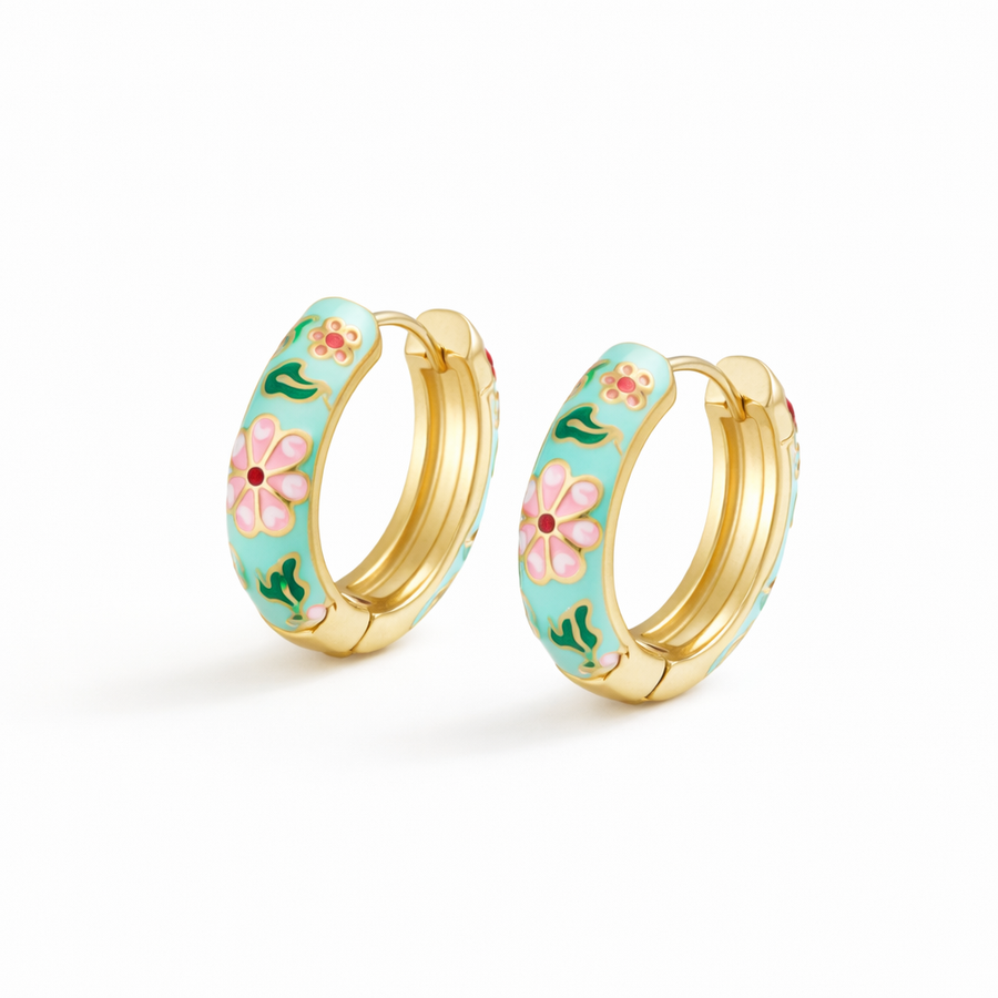 Aretes de Aro Florales Coloridos