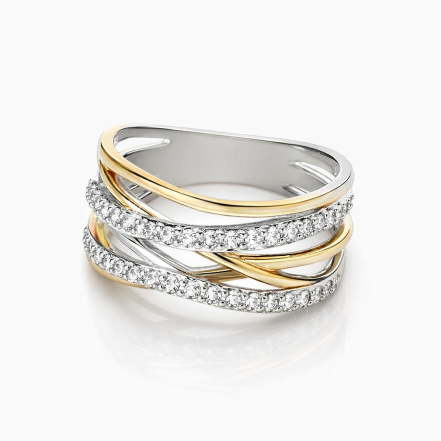 Anillo Resplandor de Zirconia en Plata y Oro