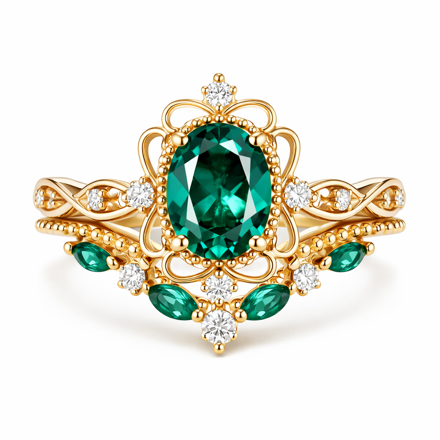 Set de Anillos Aurelle de Corona de Esmeralda