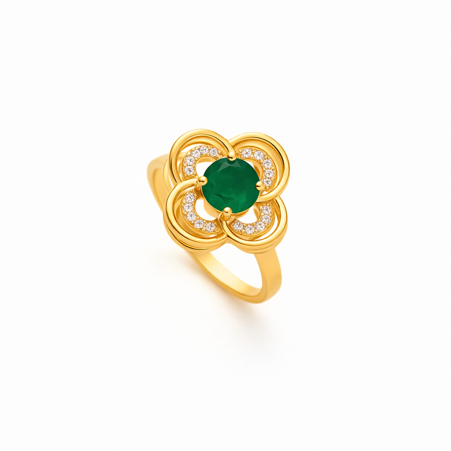 Anillo Giratorio Halo de Trébol de Esmeralda