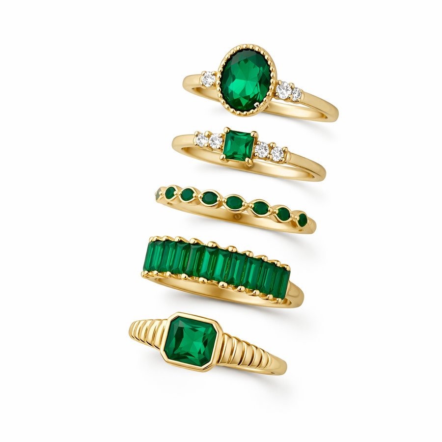 Set de Anillos Zarina Exquisito de Esmeralda