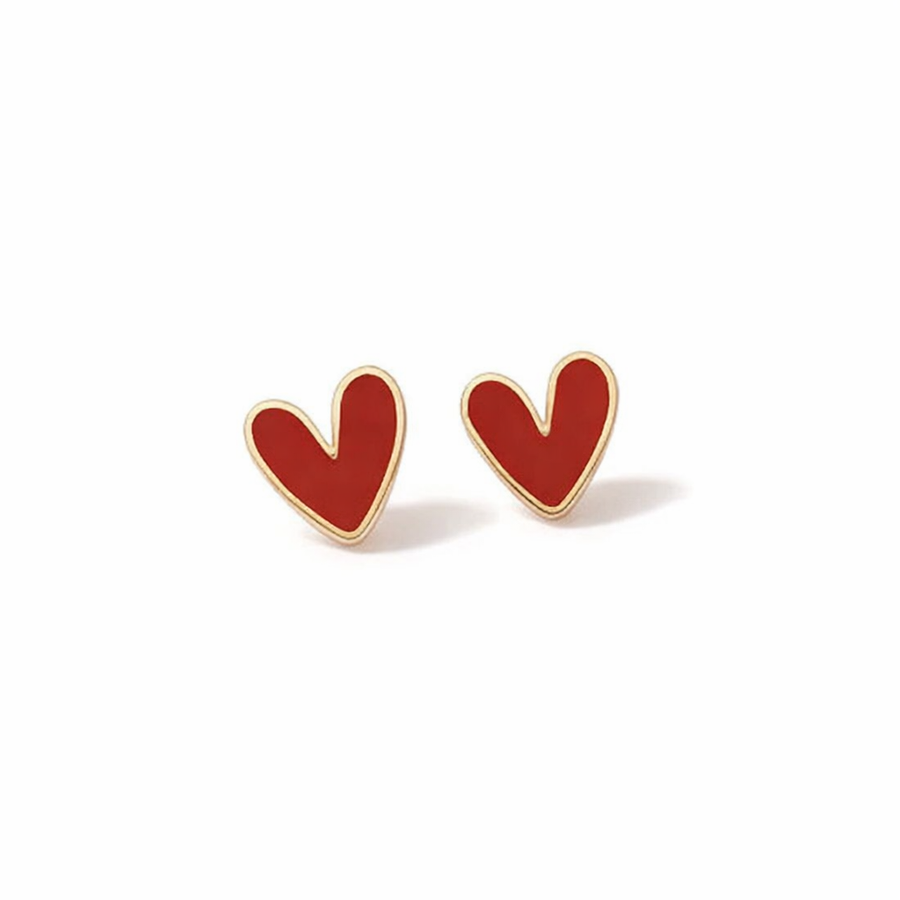 Aretes de Corazón Rojo Dorados Estilo Antiguo