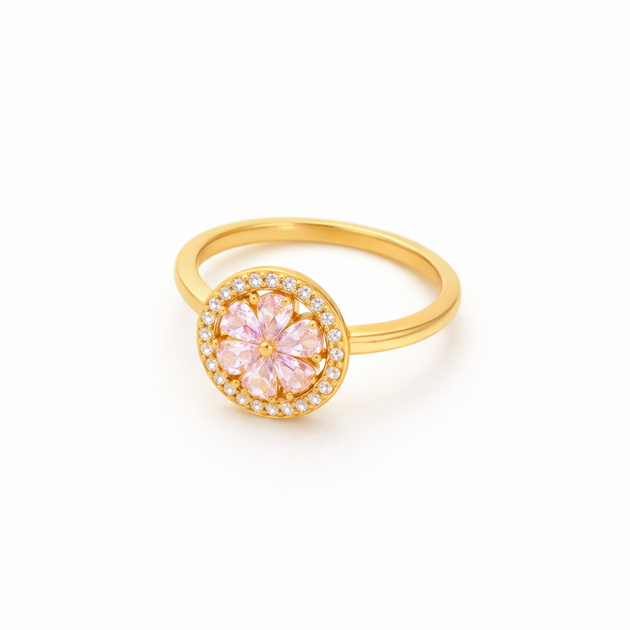 Anillo Giratorio de Corazón Rosa Floreciente