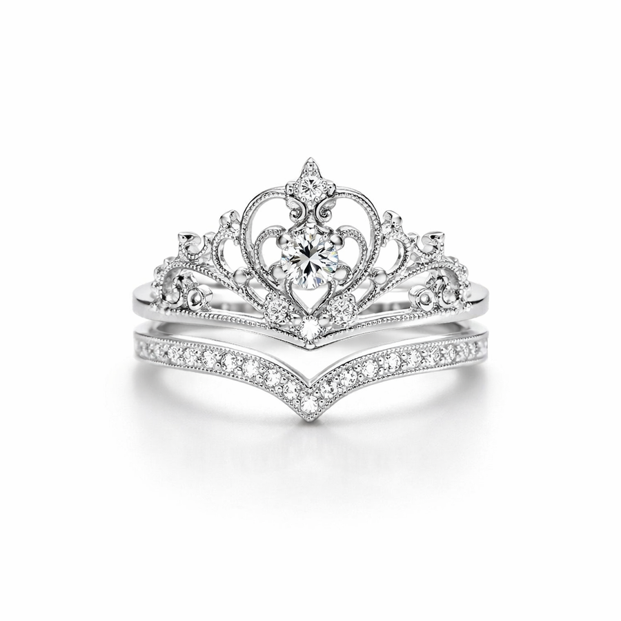 Set de Anillos de Corona en Plata Brillante