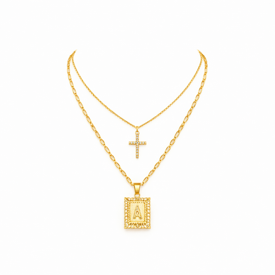Set de Collares de Inicial y Cruz