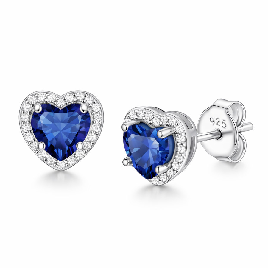Aretes de Botón de Corazón de Zafiro