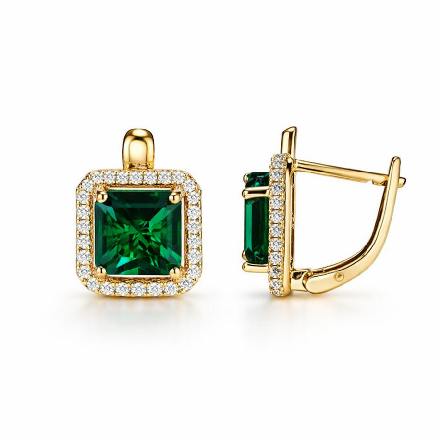 Aretes de Zirconia Cuadrada en Oro Verde