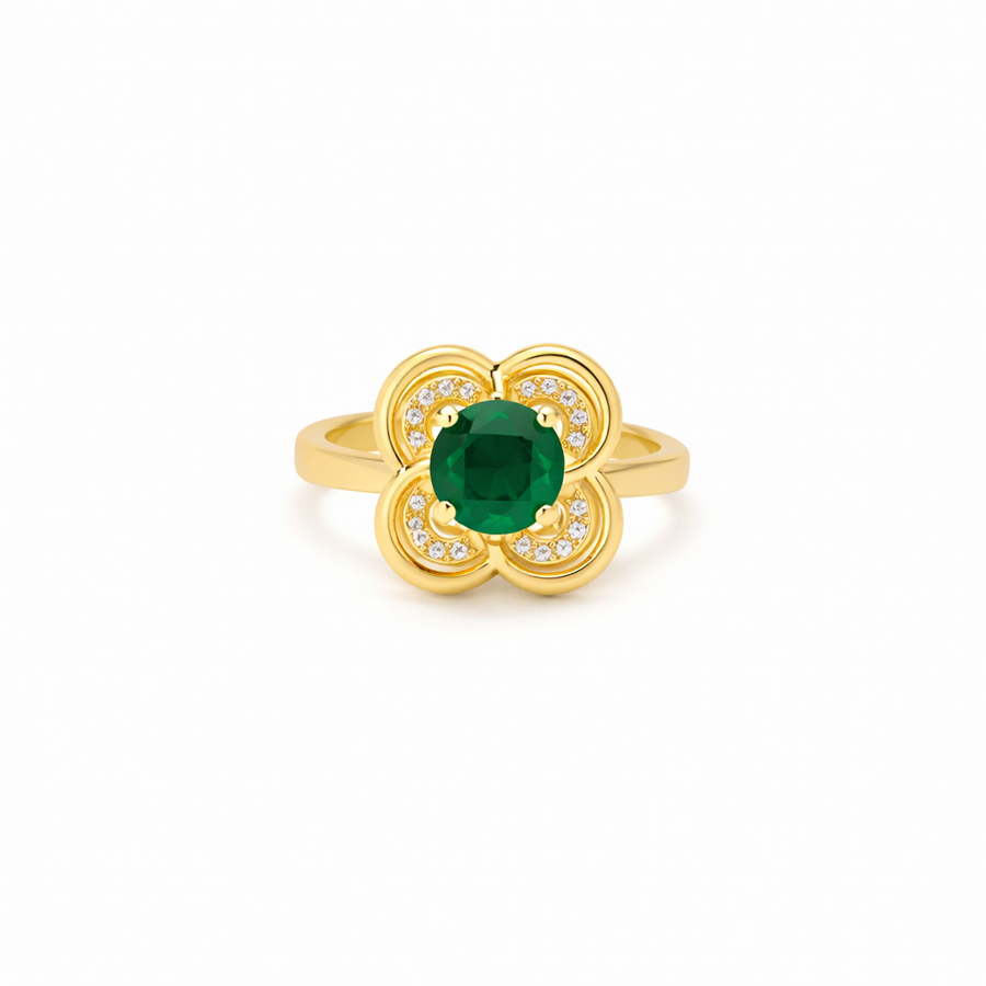 Anillo Giratorio Halo de Trébol de Esmeralda