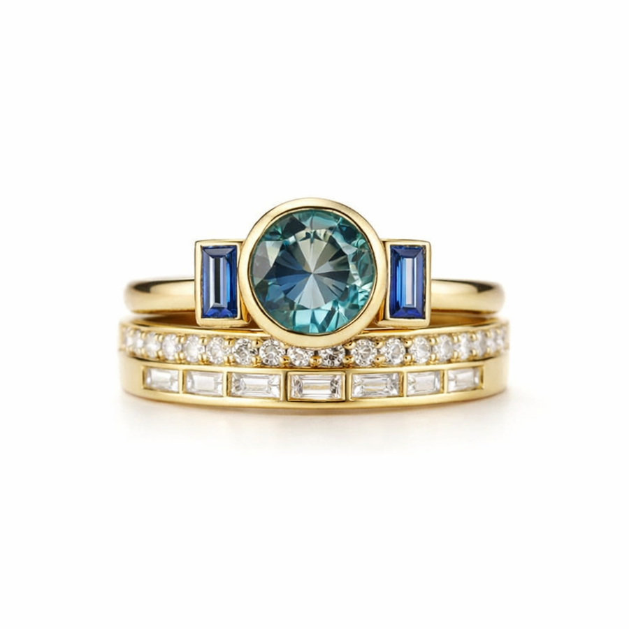Set de Anillos Azules Elegantes Estilo Antiguo