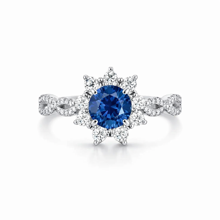 Anillo de Flor de Zafiro y Cristal