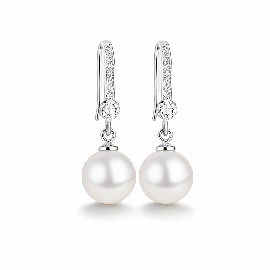 Aretes Colgantes Lustrosos de Zirconia y Perla