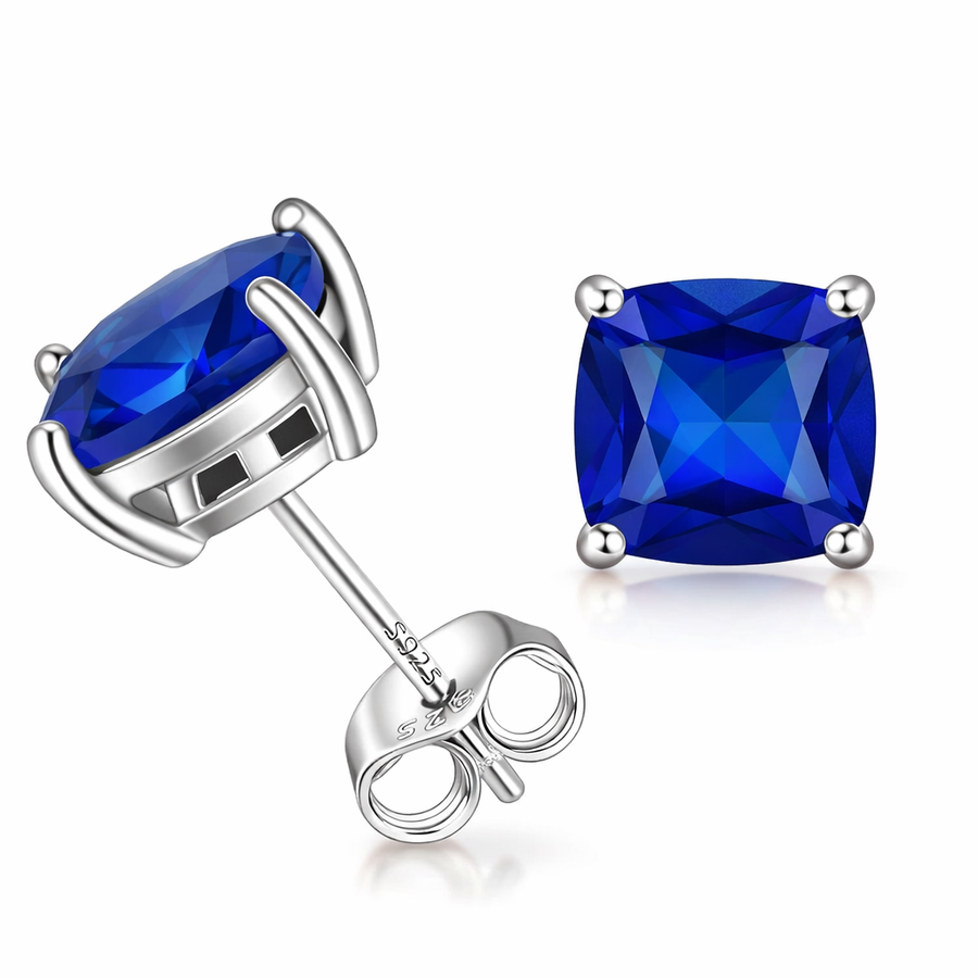 Aretes de Botón Minimalistas de Zafiro Corte Princesa