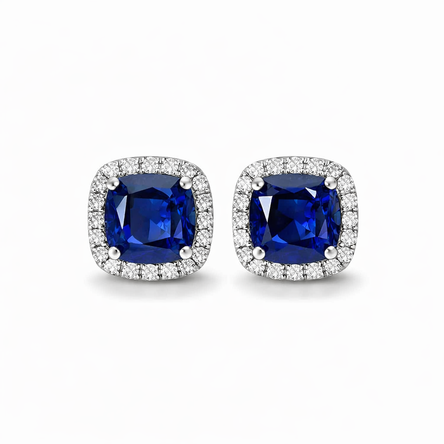 Aretes de Botón de Zafiro Cuadrado