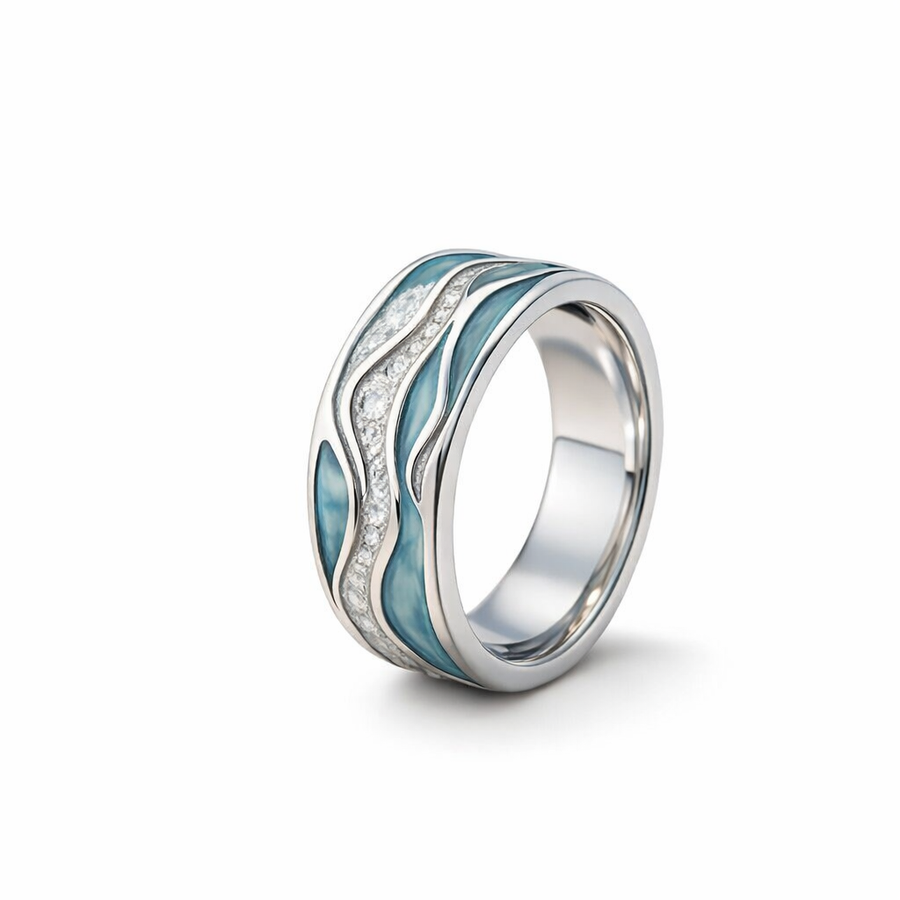 Anillo de Ola Plata Marina