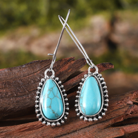Aretes Vintage de Turquesa en Gota en Plata