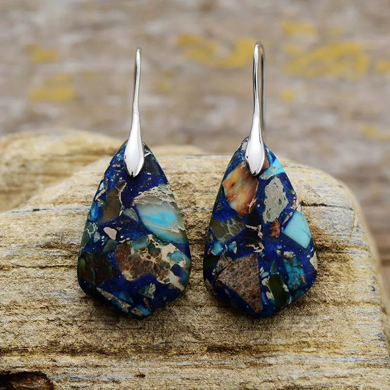 Aretes Colgantes de Jaspe Abstracto