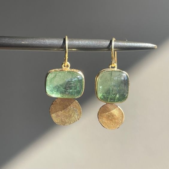 Aretes de Vidrio Verde Dorado Vintage