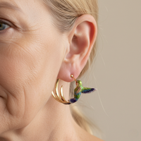 Aretes de Aro Vintage de Colibrí en Esmalte