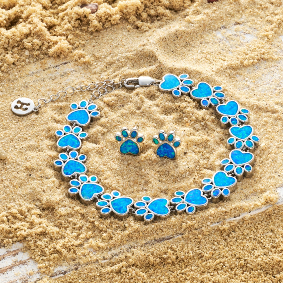 Set de Pulsera + Aretes Pata Oceánica en Ópalo Azul y Plata
