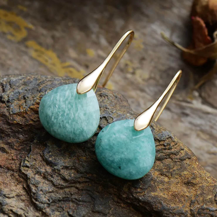 Aretes Colgantes de Amazonita en Oro