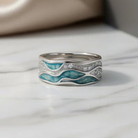 Anillo Plateado de Olas Turquesa