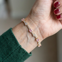 Pulsera de Tenis Cuadrada Rosada