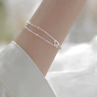 Pulsera Ajustable de Corazón en Plata