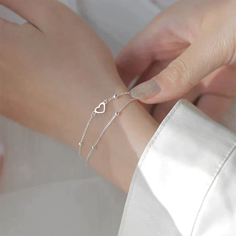 Pulsera Ajustable de Corazón en Plata
