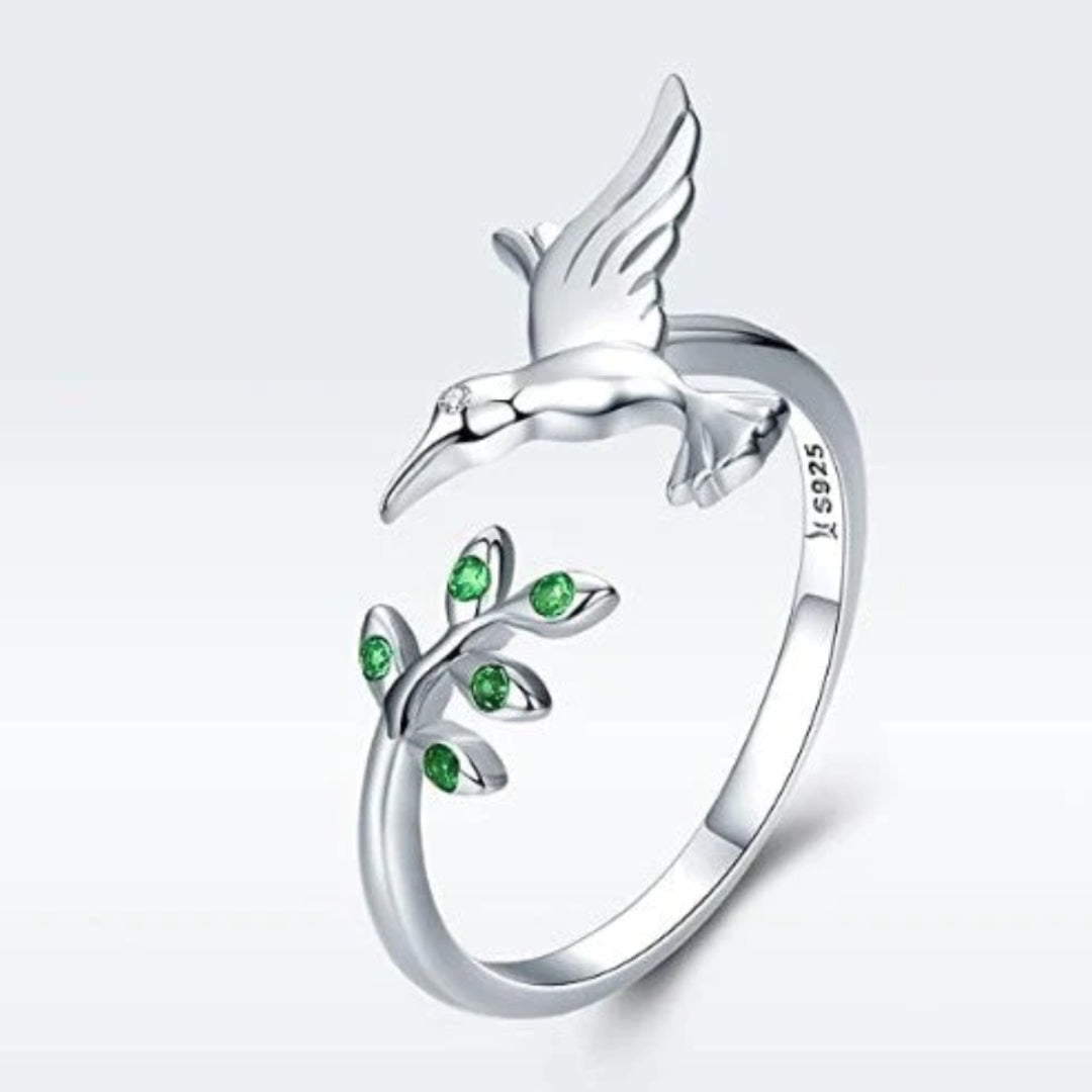 Anillo de Colibrí con Zirconias Verdes en Plata Esterlina 925