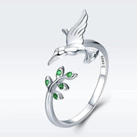 Anillo de Colibrí con Zirconias Verdes en Plata Esterlina 925