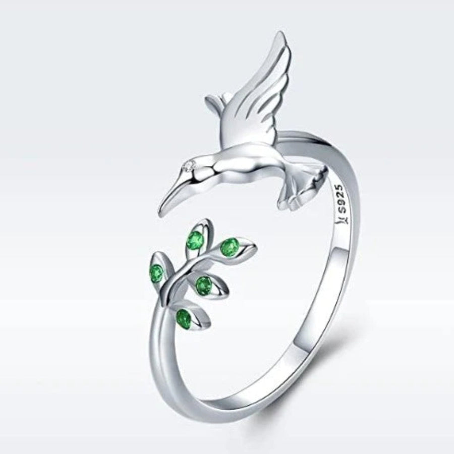 Anillo de Colibrí con Zirconias Verdes en Plata Esterlina 925