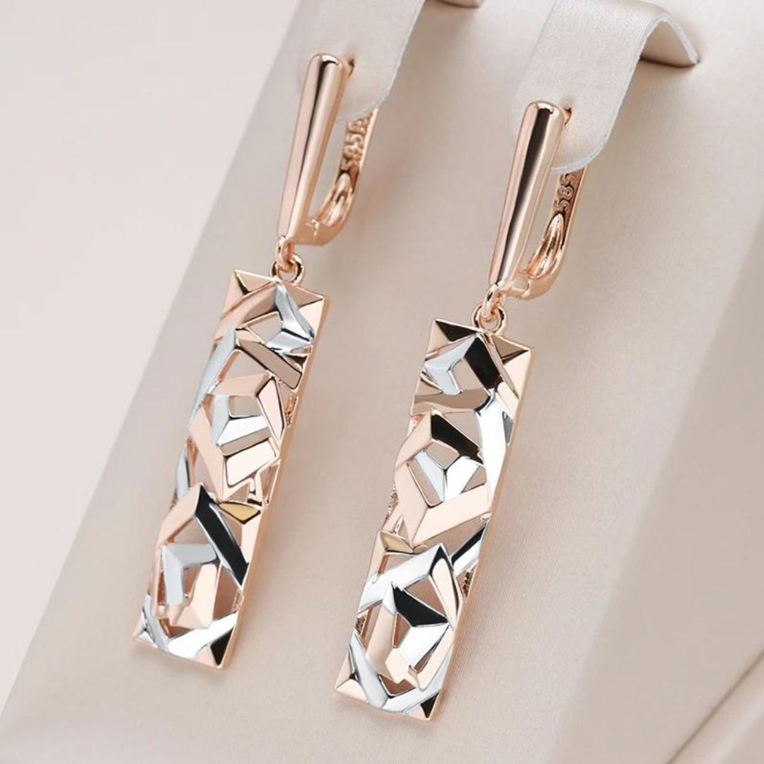 Aretes Elegantes Rectangulares en Oro y Plata