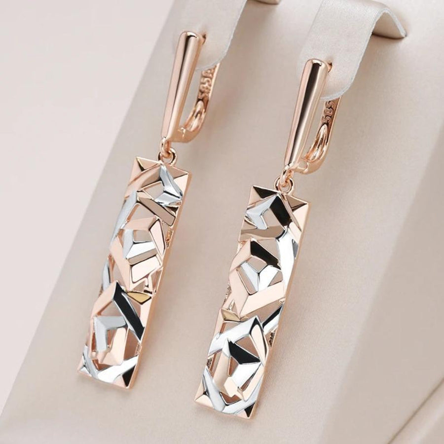 Aretes Elegantes Rectangulares en Oro y Plata