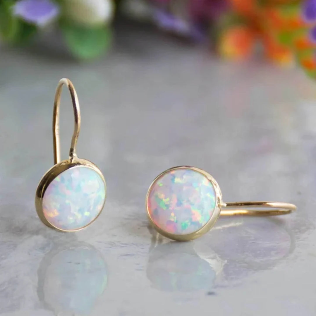 Aretes Vintage de Ópalo Blanco