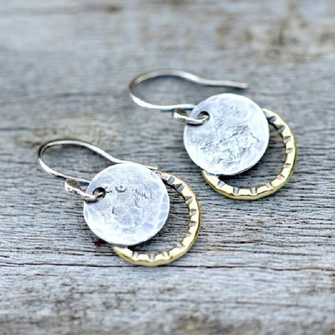 Aretes Vintage de Placa en Oro & Plata