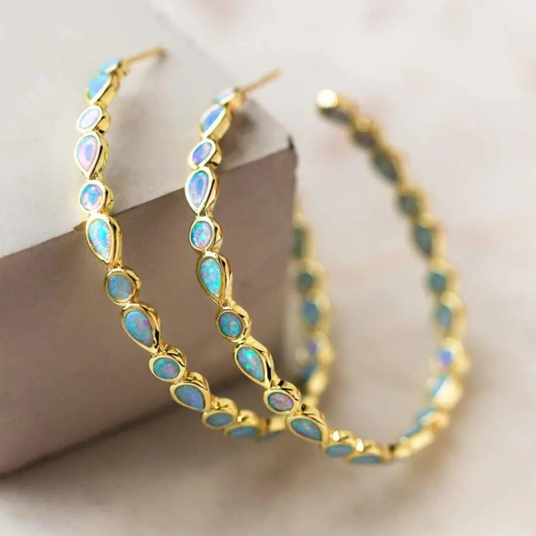 Aretes Vintage de Ópalo Azul en Oro