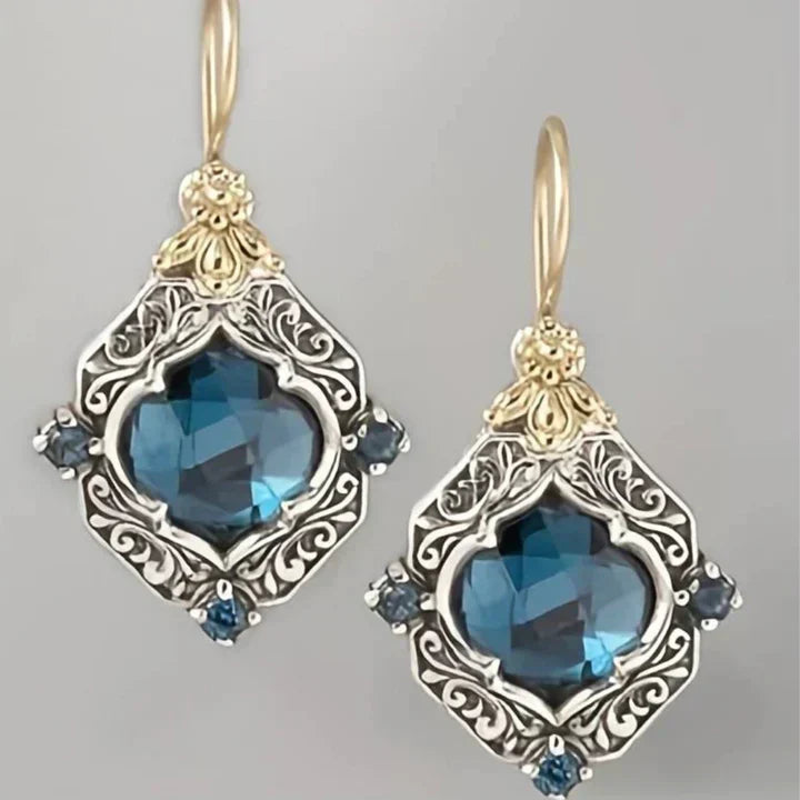 Aretes Vintage de Cristal Azul en Oro