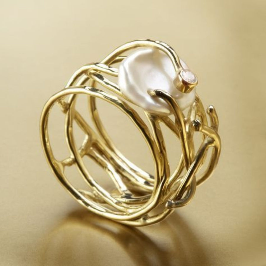 Anillo Vintage Delgado Dorado & de Perla