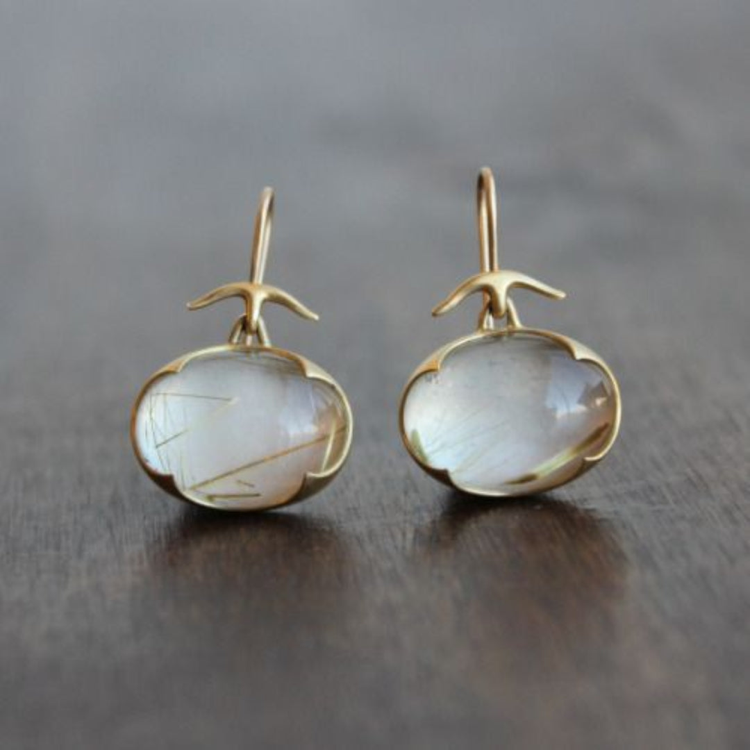 Aretes Dorados Vintage de Piedra de Luna