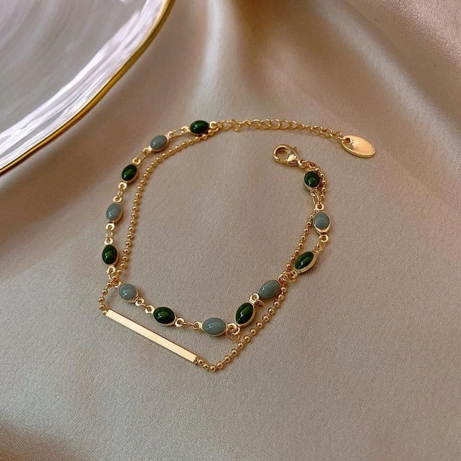 Pulsera de Piedra Verde en Oro